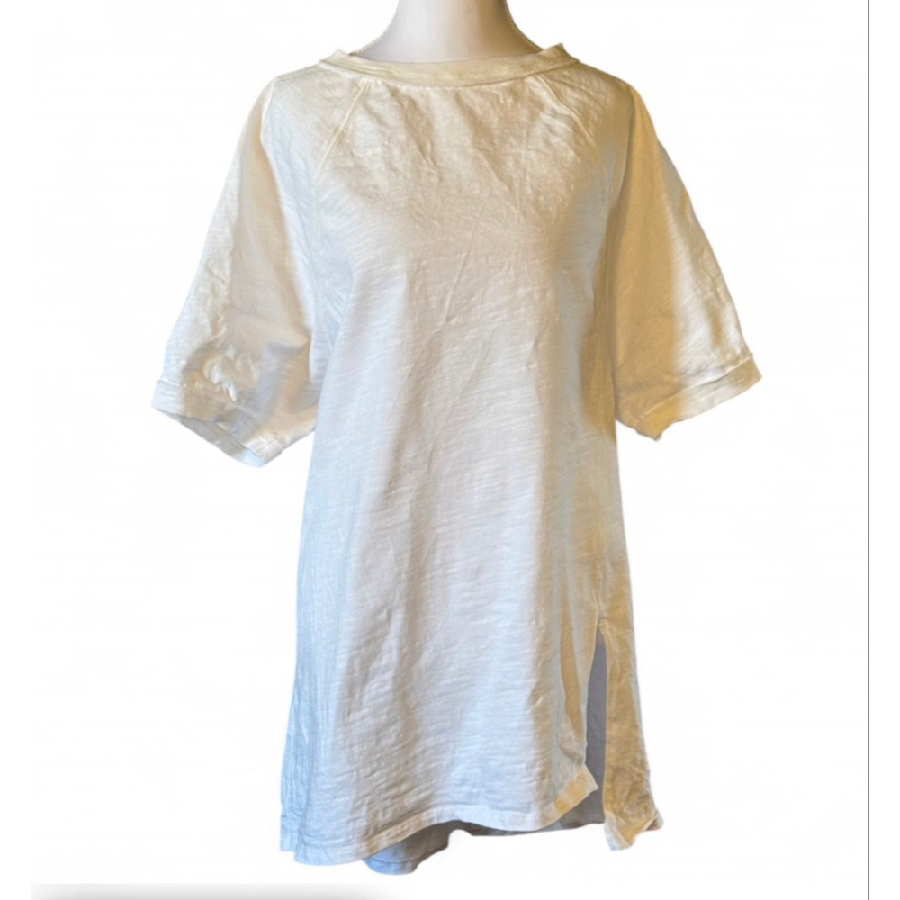 Free People Movement Oversized Tunic Tee White High Low Slit Top